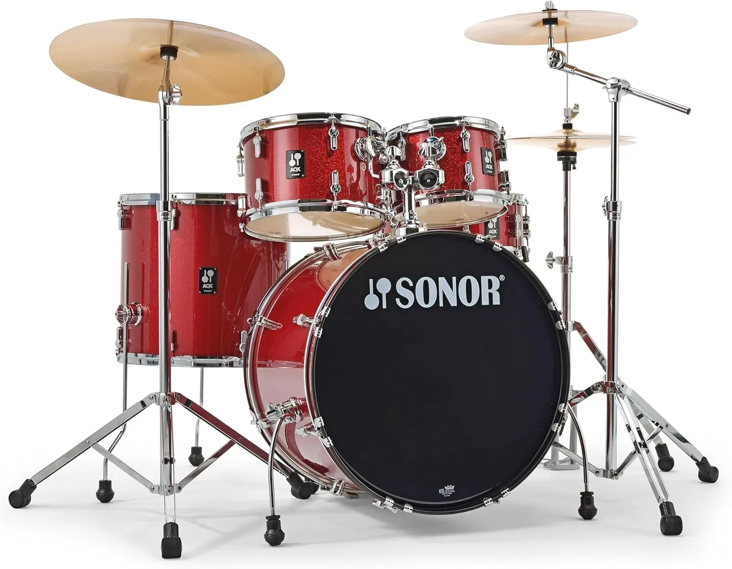 Sonor AQX Stage Drum Set - Red Moon Sparkle Bundle with Drum Throne, Drumsticks, Drumstick Bag, and Austin Bazaar Polishing Cloth