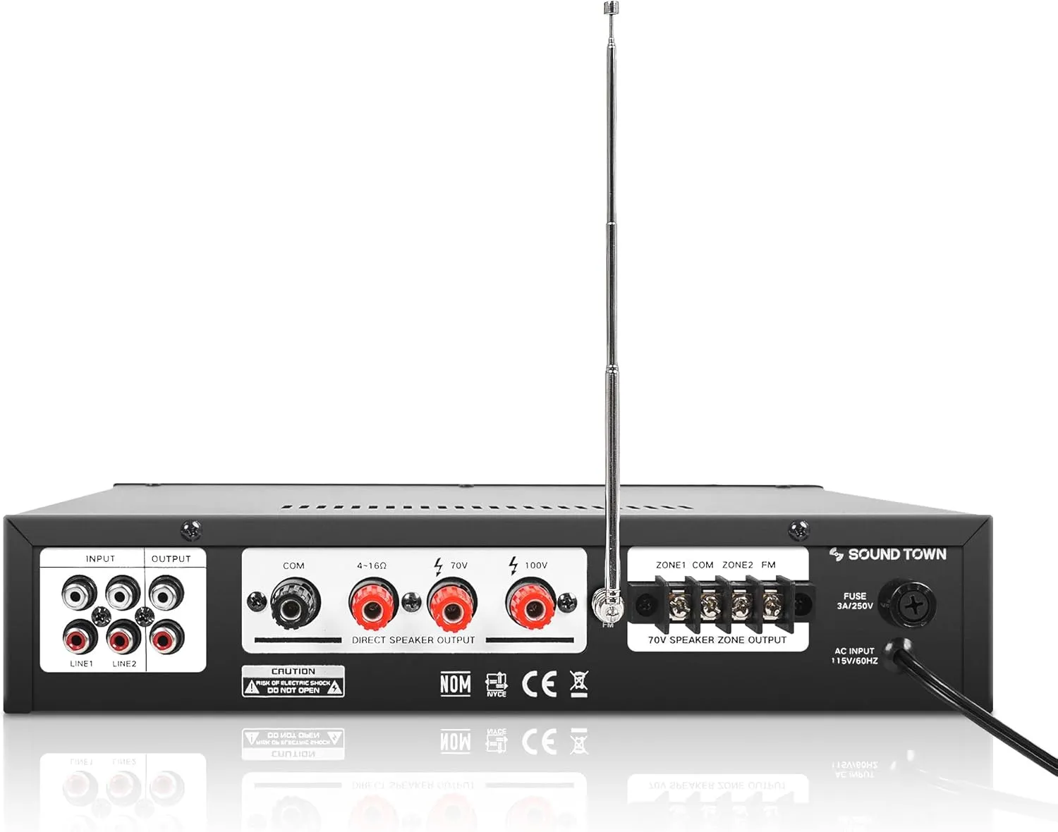 Sound Town Commercial Restaurant Bluetooth Amplifier   Pendant Speaker Set, with One 2-Zone 70V/100V Amplifier with Bluetooth, 4 x All-Weather 4-Inch Pendant Speakers, Black (PAC80X4PD4B)