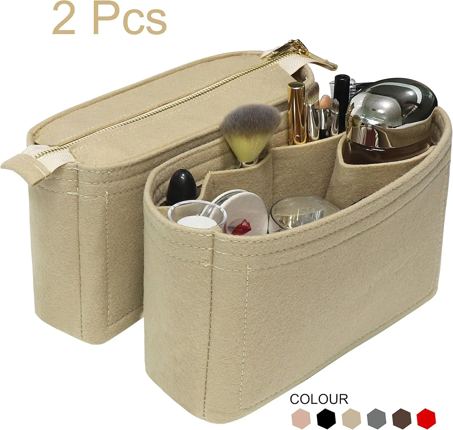 Soyizom Bag Insert Organizer,2 Packs Insert Purse Organizer Fits For Neo Noe, Small Handbag Purse Neo Noe Organizer with Zipper for Women,Beige