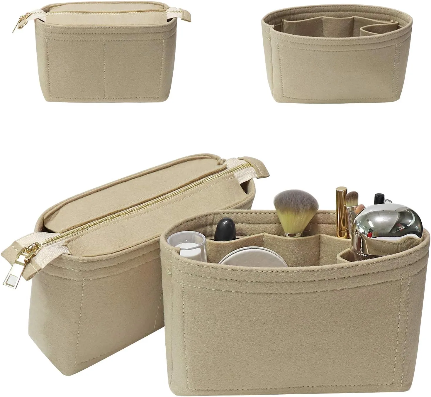 Soyizom Bag Insert Organizer,2 Packs Insert Purse Organizer Fits For Neo Noe, Small Handbag Purse Neo Noe Organizer with Zipper for Women,Beige