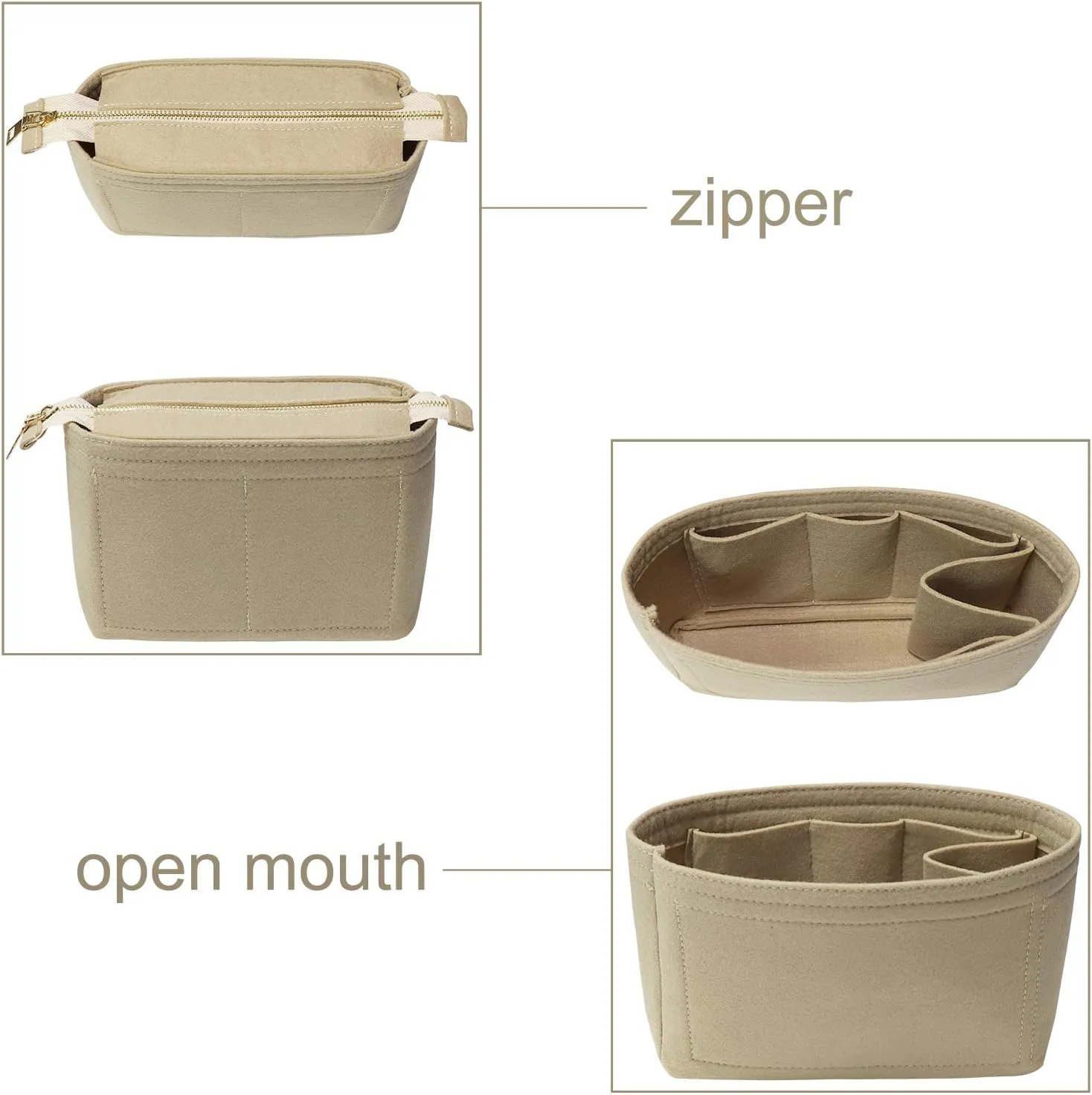Soyizom Bag Insert Organizer,2 Packs Insert Purse Organizer Fits For Neo Noe, Small Handbag Purse Neo Noe Organizer with Zipper for Women,Beige