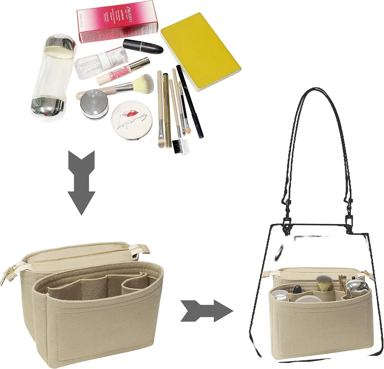 Soyizom Bag Insert Organizer,2 Packs Insert Purse Organizer Fits For Neo Noe, Small Handbag Purse Neo Noe Organizer with Zipper for Women,Beige