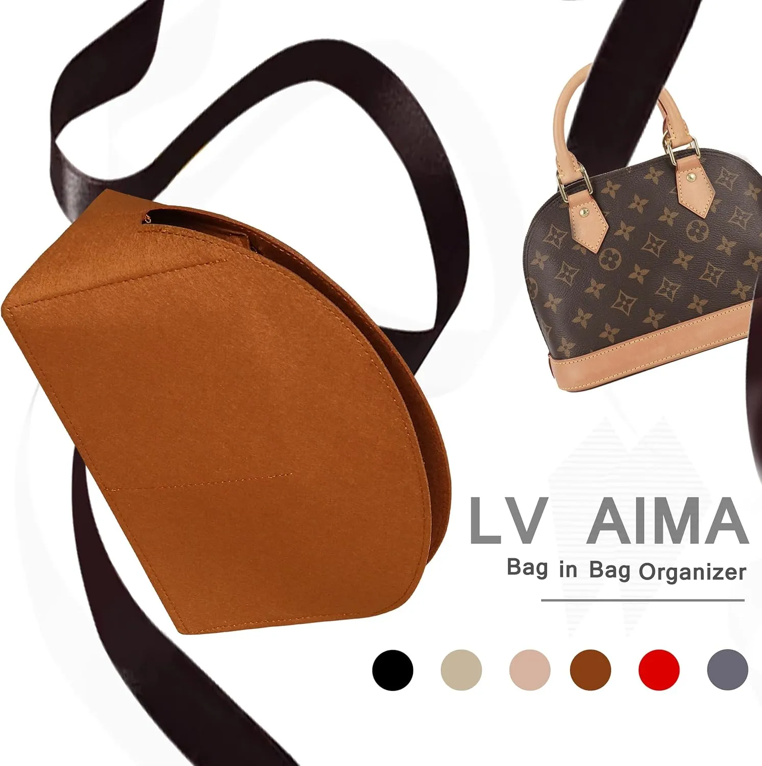Soyizom Purse Organizer for Alma insert, Felt Bag Organizer Purse Organizer Insert For Alma PM BB insert organizer(PM,Brown)