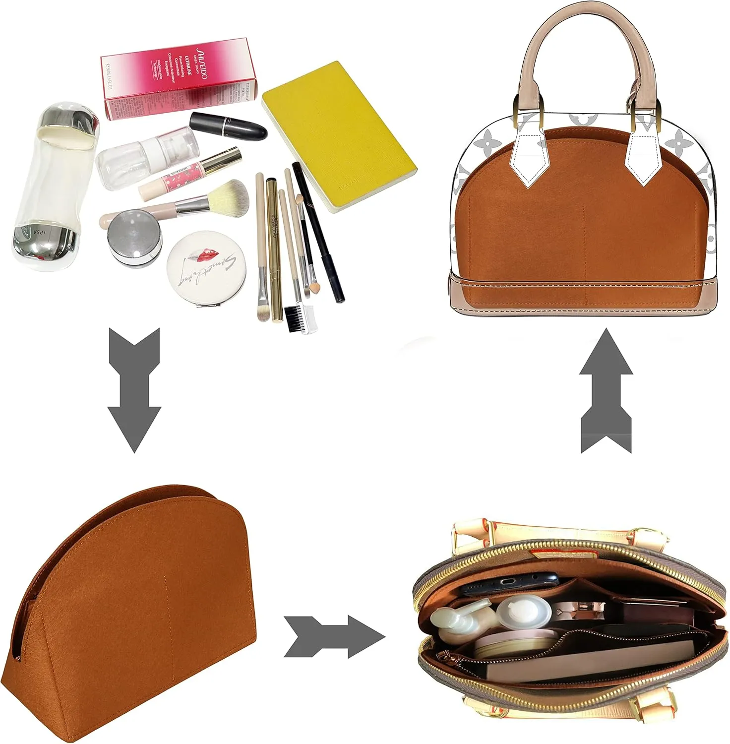 Soyizom Purse Organizer for Alma insert, Felt Bag Organizer Purse Organizer Insert For Alma PM BB insert organizer(PM,Brown)