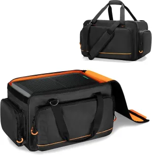 Speaker Carrying Bag Compatible with Mackie Thump Go 8", Loudspeaker Storage Bag with Removable Bottom Board, Padded Handle and Shoulder Strap, Multiple Pockets for Microphone, Cable, Black