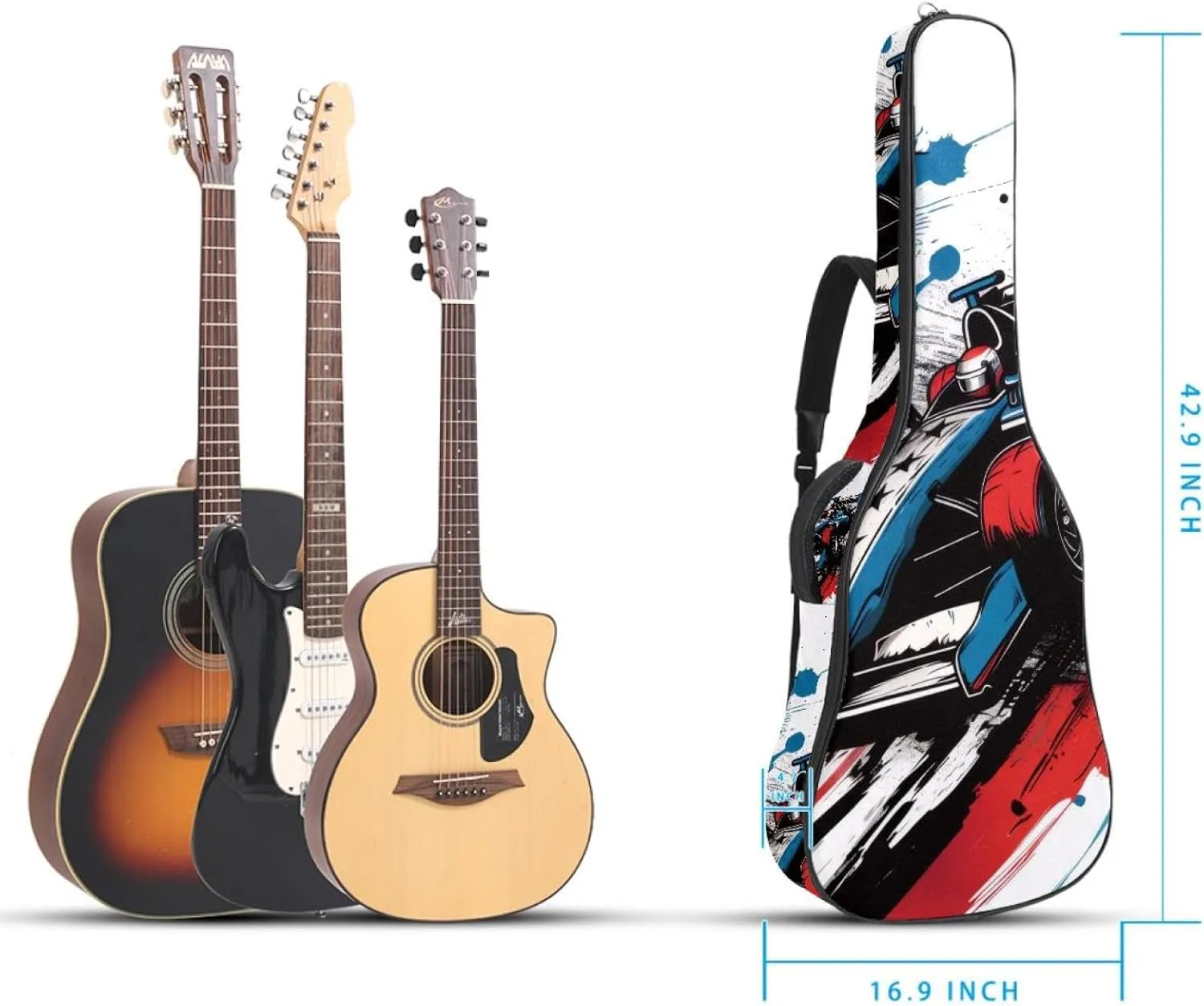 Speeding Racing Car with Checkered Flag Acoustic Guitar Bag, Guitar Case Gig Bag 40 41 42 inch with Dual Adjustable Shoulder Strap and Back Hanger Loop