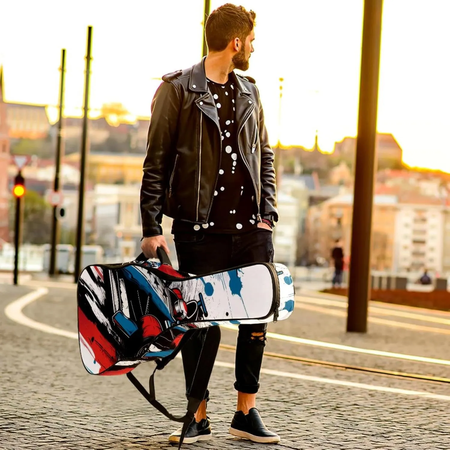 Speeding Racing Car with Checkered Flag Acoustic Guitar Bag, Guitar Case Gig Bag 40 41 42 inch with Dual Adjustable Shoulder Strap and Back Hanger Loop
