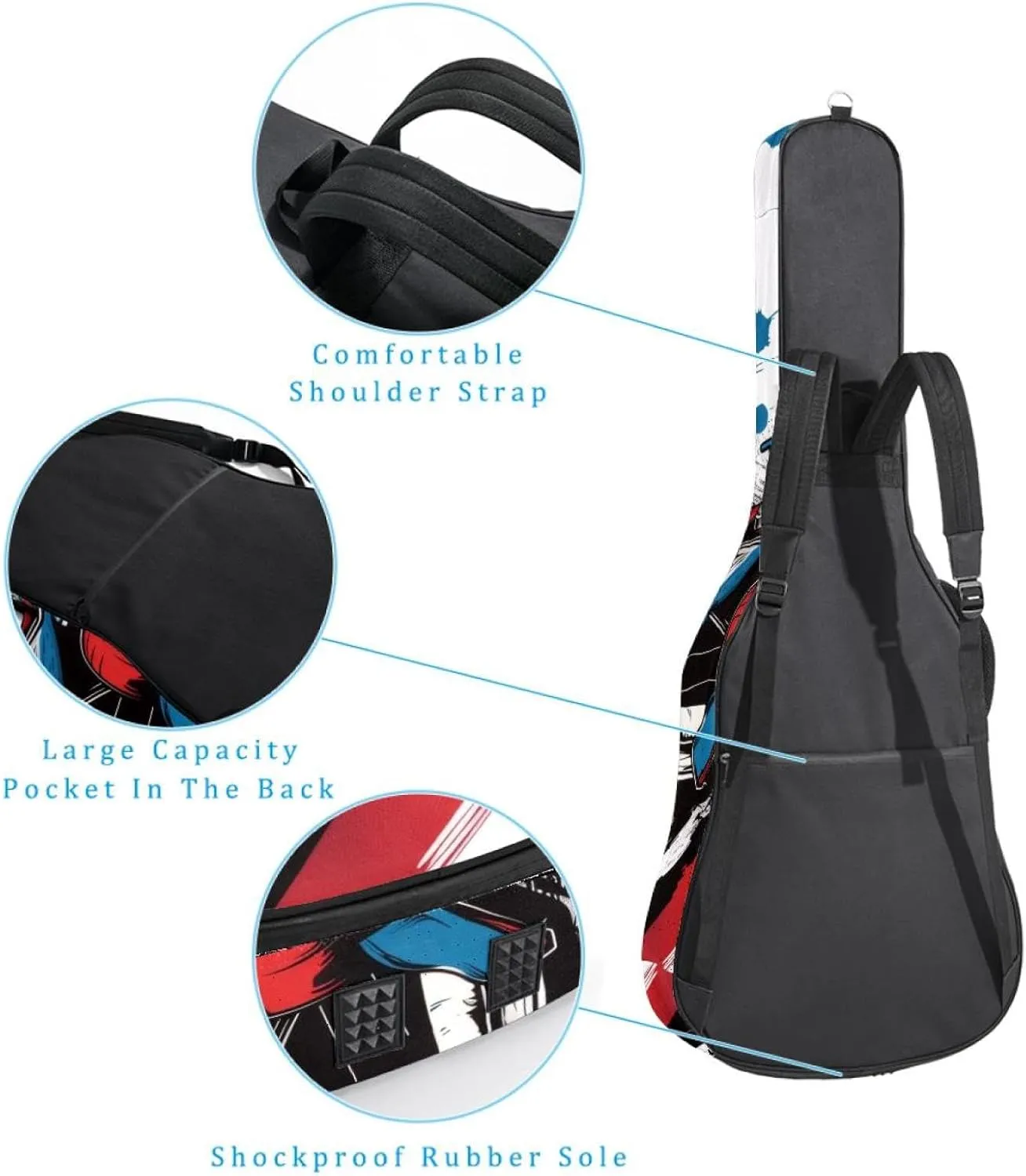 Speeding Racing Car with Checkered Flag Acoustic Guitar Bag, Guitar Case Gig Bag 40 41 42 inch with Dual Adjustable Shoulder Strap and Back Hanger Loop