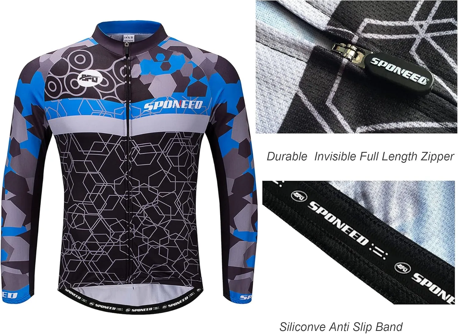 sponeed Cycling Clothes for Men Long Sleeve Mountain Bike Road Bicycle Shirt Jerseys Padded Pants Biking Outfits