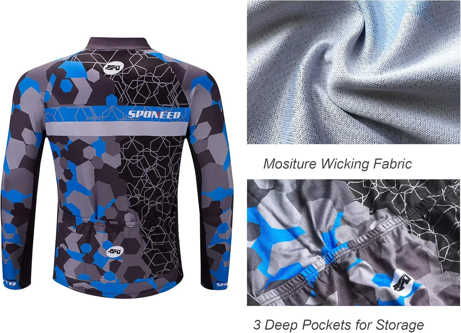sponeed Cycling Clothes for Men Long Sleeve Mountain Bike Road Bicycle Shirt Jerseys Padded Pants Biking Outfits
