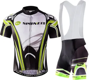 sponeed Men's Cycling Jersey and Bib Short Suit Bicycle Wear Padded Bike Tights