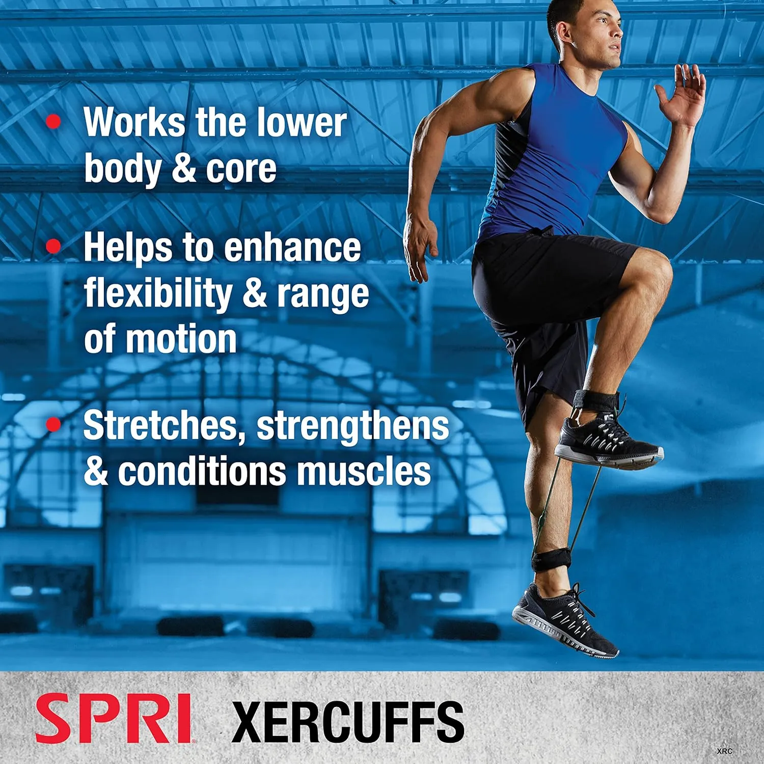 SPRI Xercuff Leg Resistance Band Exercise Cord with Non-Slip Padded Ankle Cuffs (All Bands Sold Separately) Portable for the Gym or At Home Workout Equipment