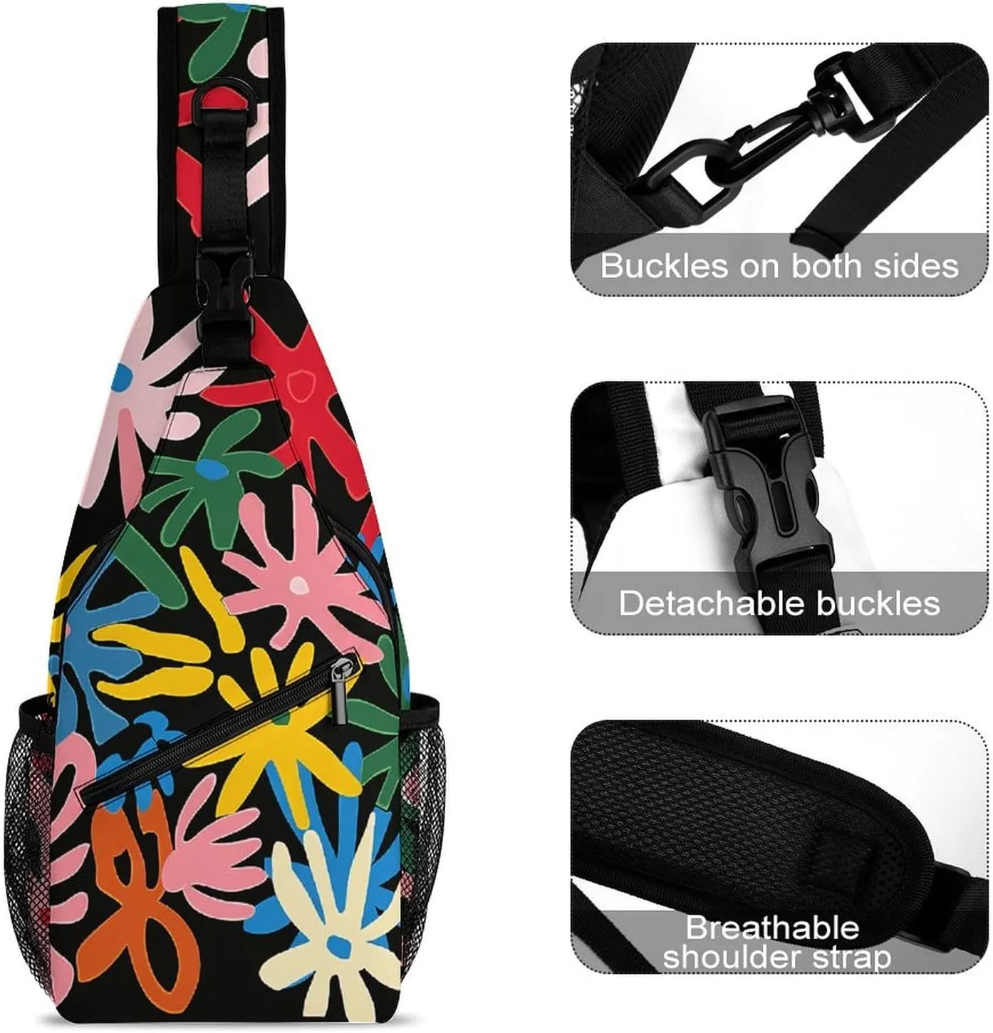 Spring Floral Patterns Sling Bag Lightweight Crossbody Chest Pack Travel Shoulder Bag with Adjustable Strap