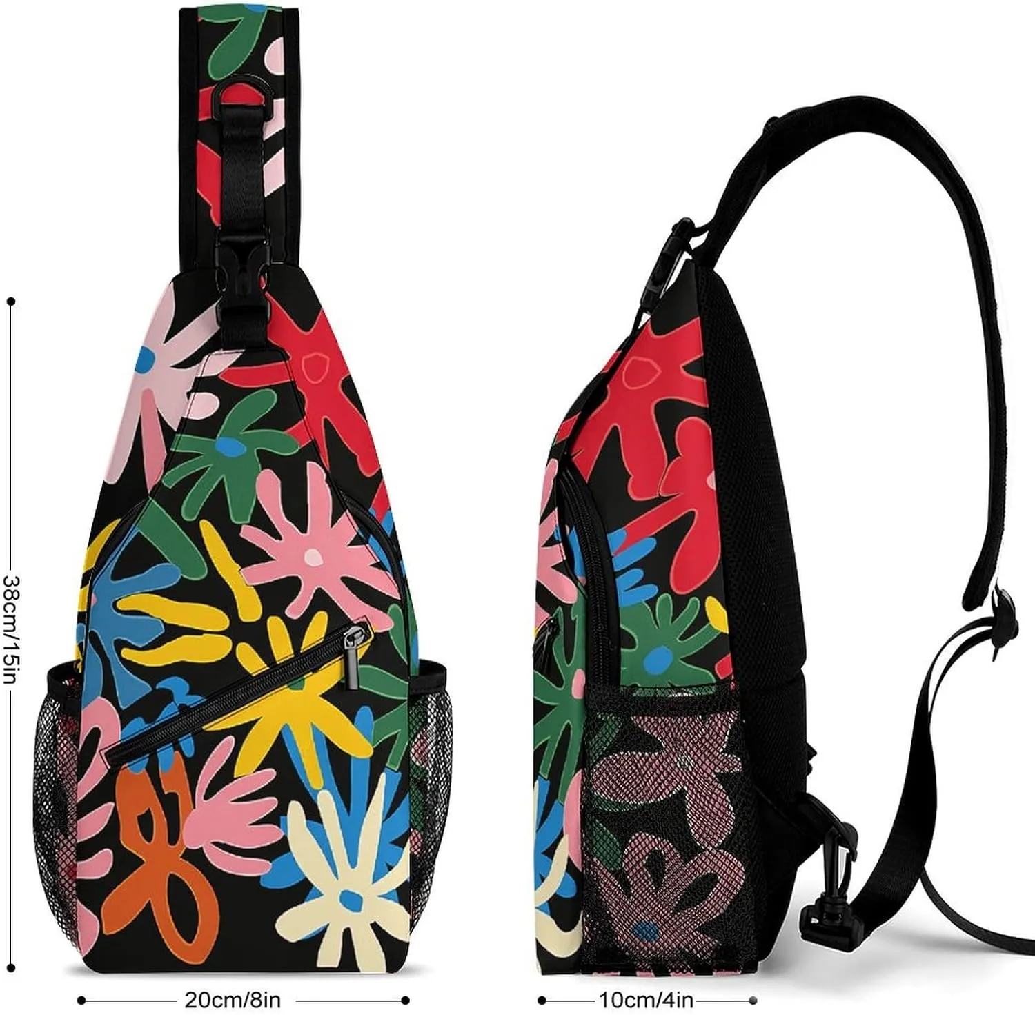 Spring Floral Patterns Sling Bag Lightweight Crossbody Chest Pack Travel Shoulder Bag with Adjustable Strap