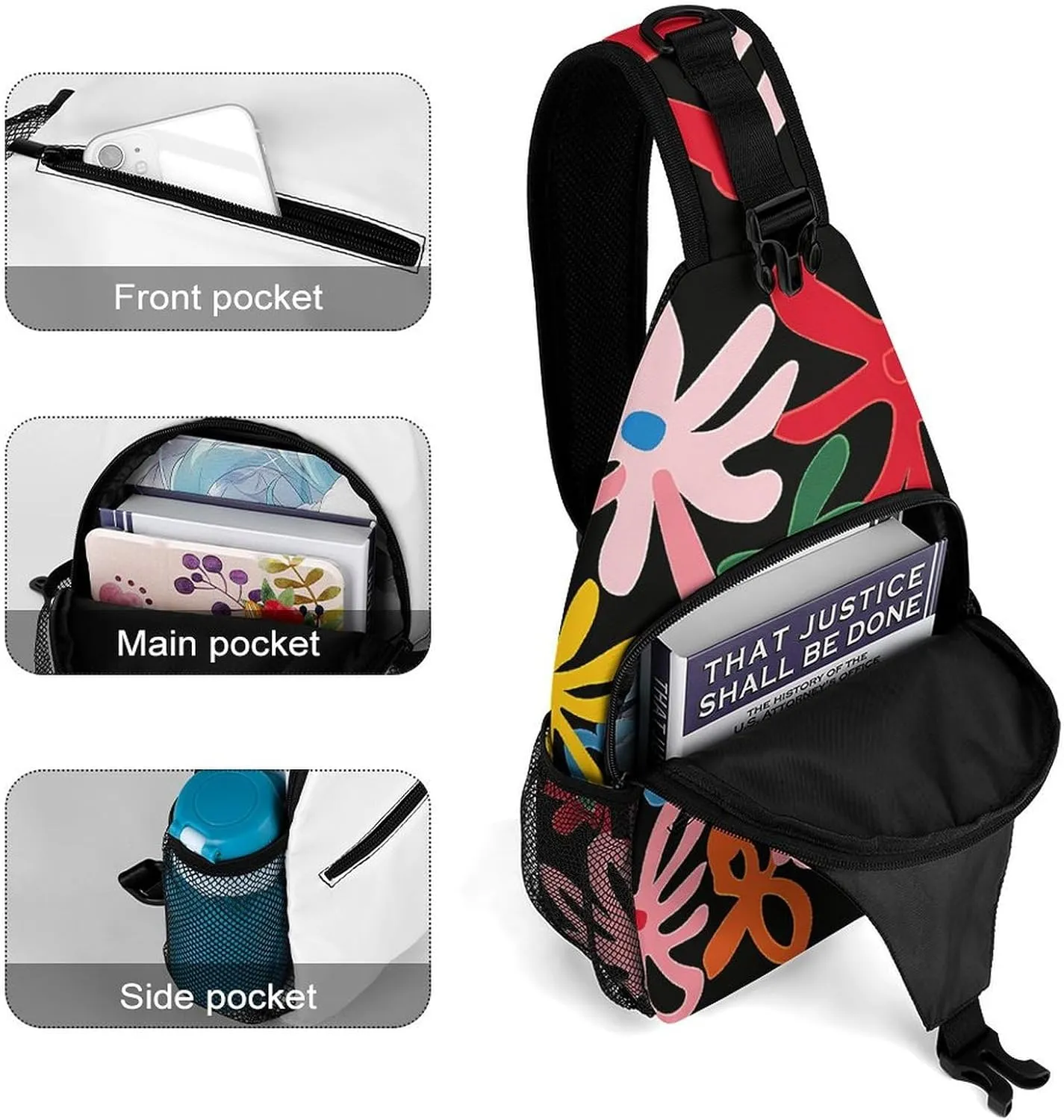 Spring Floral Patterns Sling Bag Lightweight Crossbody Chest Pack Travel Shoulder Bag with Adjustable Strap