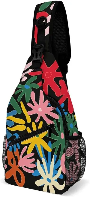 Spring Floral Patterns Sling Bag Lightweight Crossbody Chest Pack Travel Shoulder Bag with Adjustable Strap