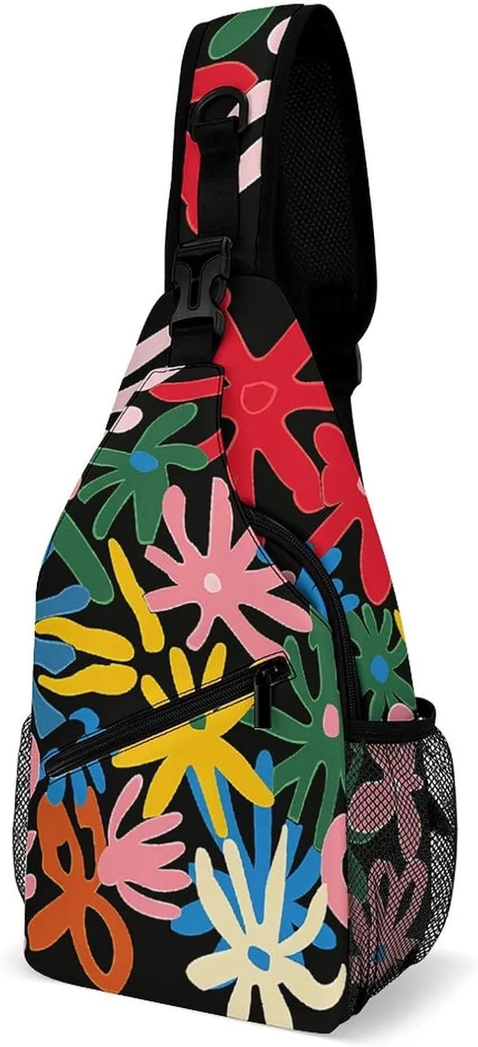 Spring Floral Patterns Sling Bag Lightweight Crossbody Chest Pack Travel Shoulder Bag with Adjustable Strap