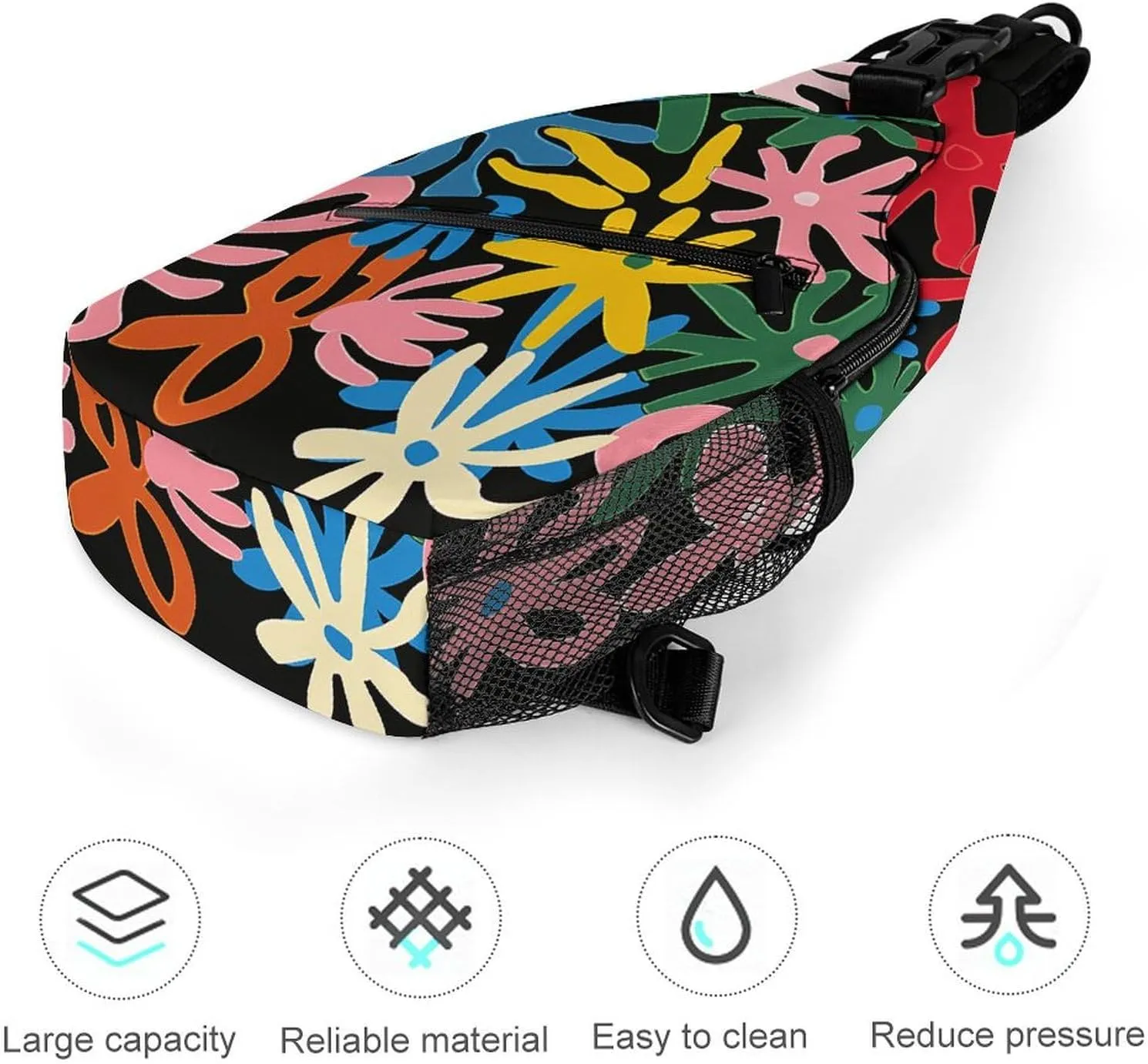 Spring Floral Patterns Sling Bag Lightweight Crossbody Chest Pack Travel Shoulder Bag with Adjustable Strap