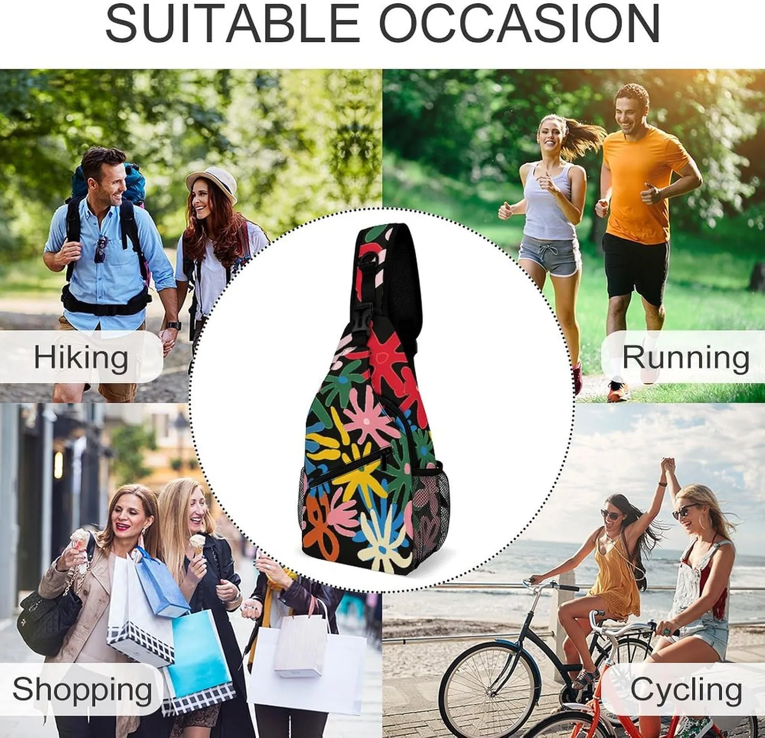 Spring Floral Patterns Sling Bag Lightweight Crossbody Chest Pack Travel Shoulder Bag with Adjustable Strap