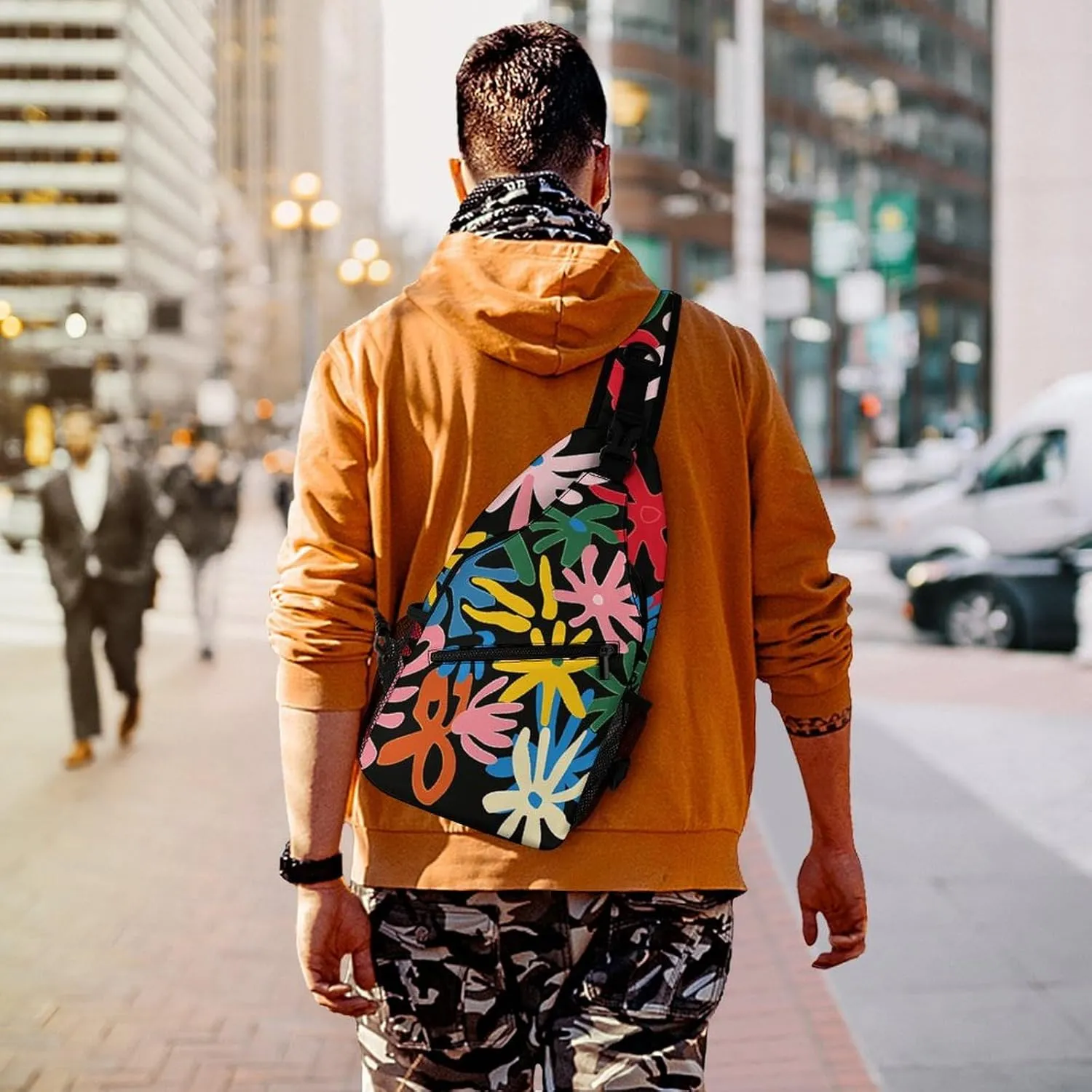 Spring Floral Patterns Sling Bag Lightweight Crossbody Chest Pack Travel Shoulder Bag with Adjustable Strap
