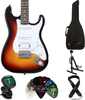 Squier Affinity Series Stratocaster Junior HSS Electric Guitar Essentials Bundle - 3-color Sunburst