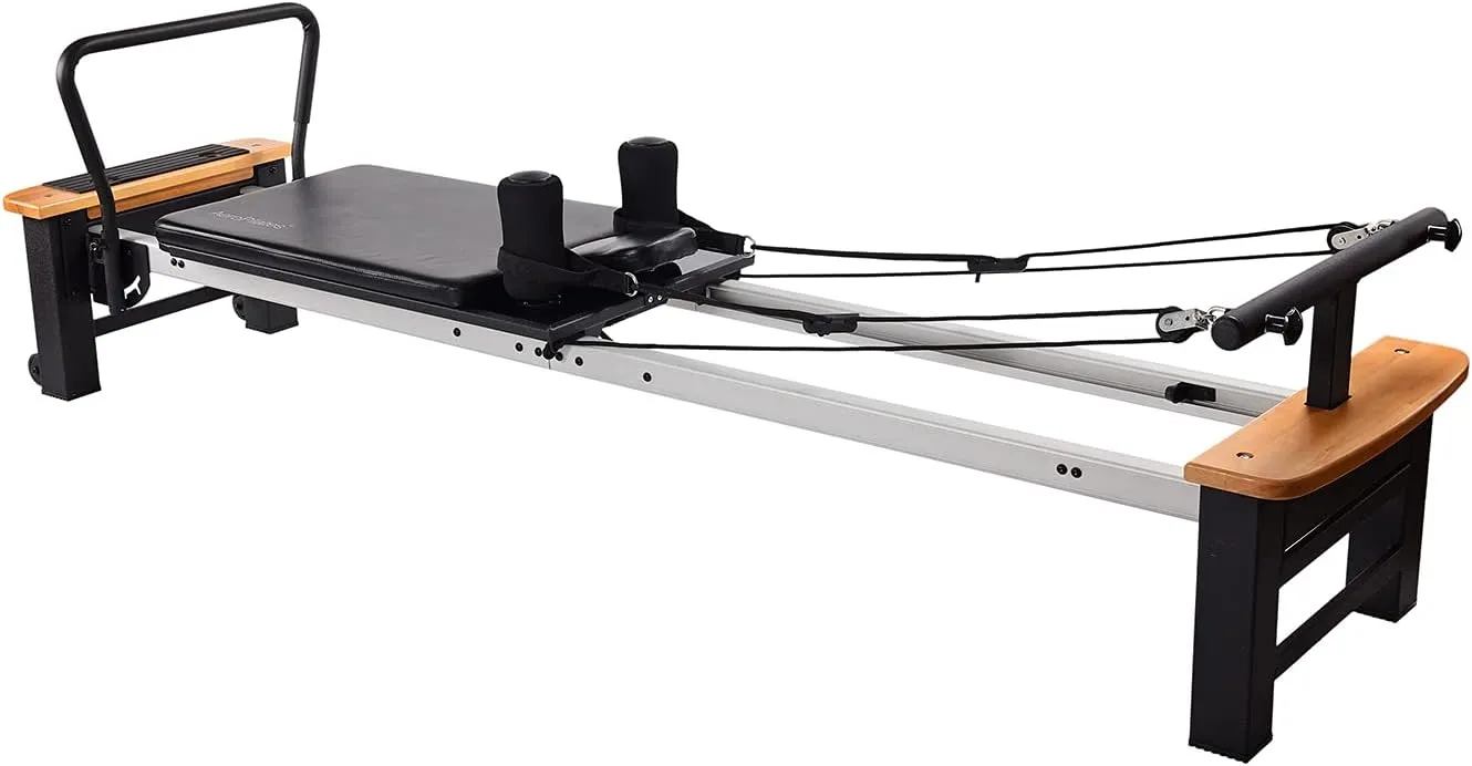 Stamina AeroPilates Pro Reformer Whole Body Resistance Padded Pilates Workout Machine with Cardio Rebounder for Home Workouts, Chrome Black