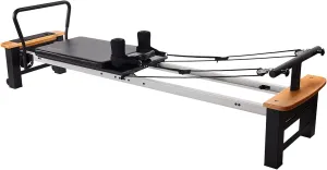 Stamina AeroPilates Pro Reformer Whole Body Resistance Padded Pilates Workout Machine with Cardio Rebounder for Home Workouts, Chrome Black
