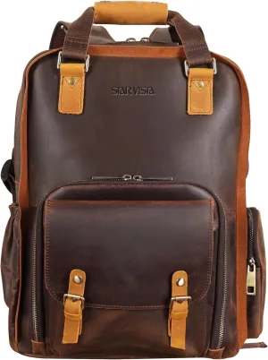 STAR VISTA Bernini Vintage Full Grain Leather Camera Backpack for DSLR/SLR, Camera Case for Photographers, with Tripod Holder, Fits 15.6" Laptop, Casual Outdoor Rucksack, YKK Zippers