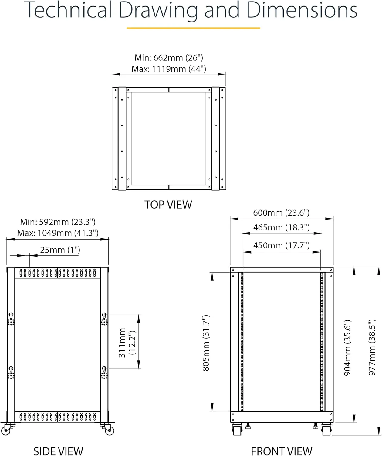 StarTech.com 4-Post 18U Mobile Open Frame Server Rack, 19in Network Rack with Wheels, Rolling Rack for Computer/AV/Data/IT Equipment - Casters, Leveling Feet or Floor Mounting (4POSTRACK18U)