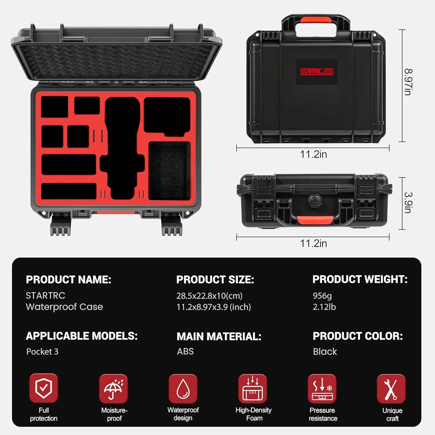 STARTRC OSMO Pocket 3 Hard Case, Multifunctional Portable Waterproof Hard Case for DJI OSMO Pocket 3 Creator Combo Camera Accessories