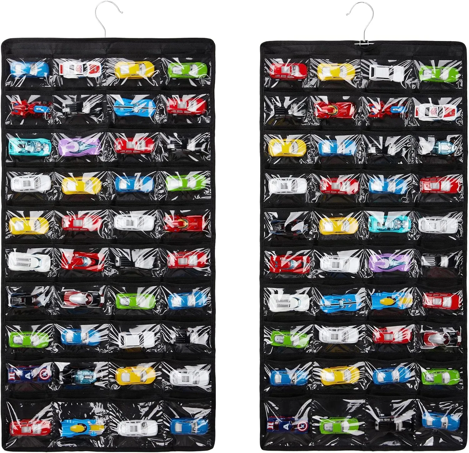 Storage Case Compatible with 80 Hot Wheels Matchbox Cars, Double-Sided Hanging Display Case for Hot Wheels Fits for 80 Toy Cars (80 Slots-Black)