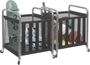 STORAGE MANIAC Ball Storage Bin Rolling Sports Ball Cart, Metal Garage Organizer Sport Rack Basketball Storage Cage for Garage or Gym, Indoor & Outdoor Sports Equipment Organizer