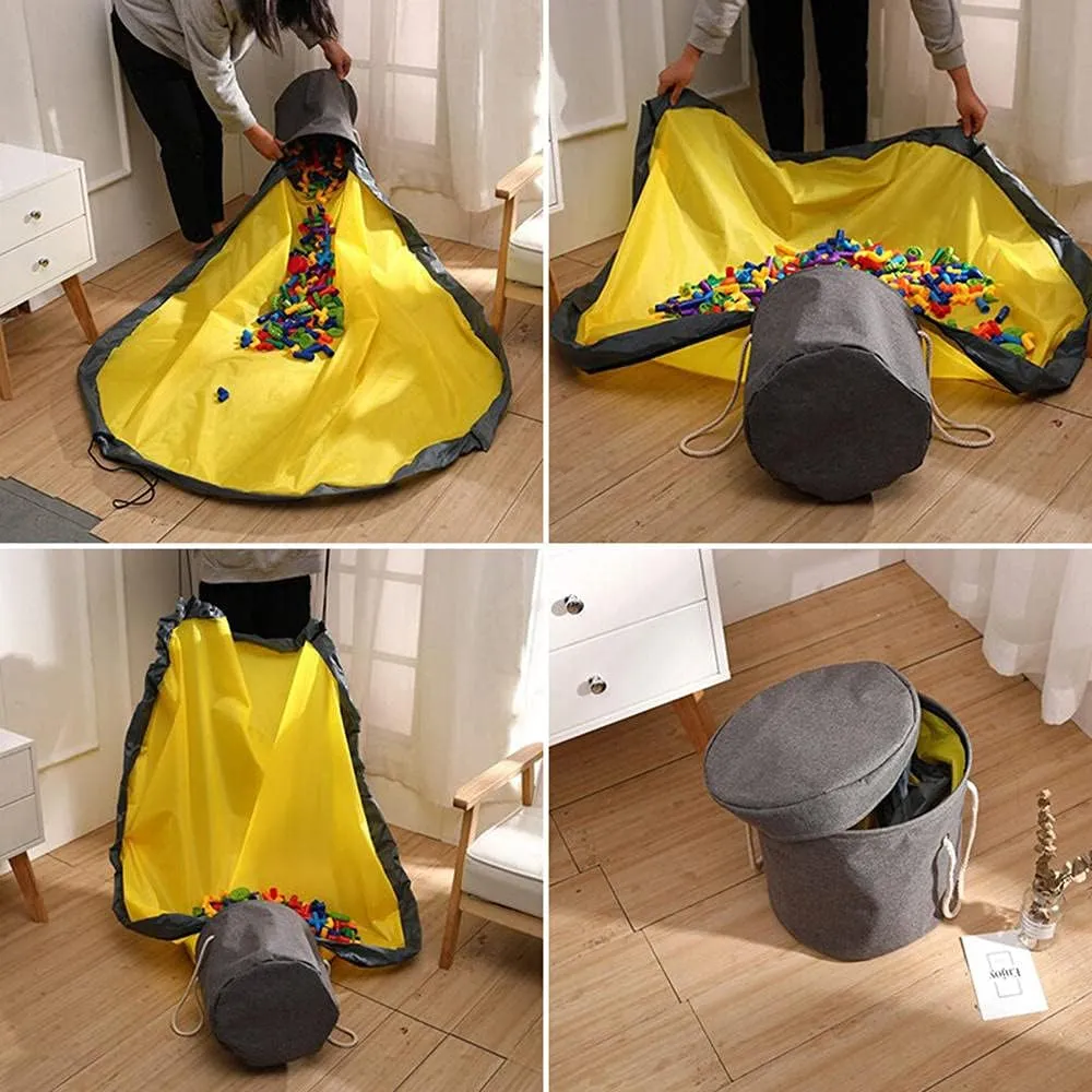 Storage Organizer Baskets and Play Mat, Outdoor Quick Storage Bag, Bag with Zipper, Organizer, Quick Collapsible Canvas Bin-Dark Grey-Zipper