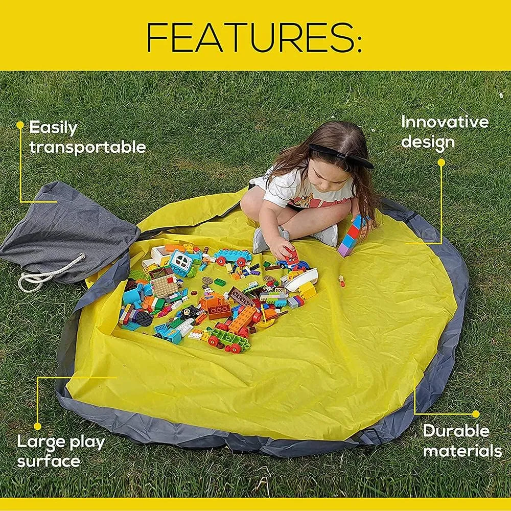 Storage Organizer Baskets and Play Mat, Outdoor Quick Storage Bag, Bag with Zipper, Organizer, Quick Collapsible Canvas Bin-Dark Grey-Zipper