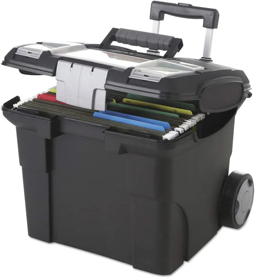 Storex Portable File Box on Wheels, 15 x 16 x 14.25 Inches, Black (61507U01C) (Pack of 1)