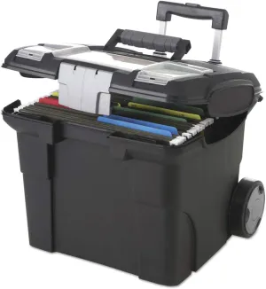 Storex Portable File Box on Wheels, 15 x 16 x 14.25 Inches, Black (61507U01C) (Pack of 1)