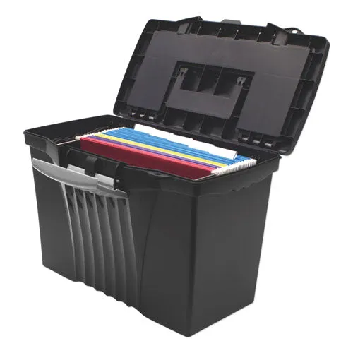 Storex Portable Letter/legal Filebox With Organizer Lid, Letter/legal Files, 14.5" X 10.5" X 12", Black