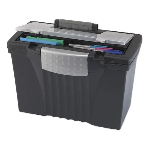 Storex Portable Letter/legal Filebox With Organizer Lid, Letter/legal Files, 14.5" X 10.5" X 12", Black