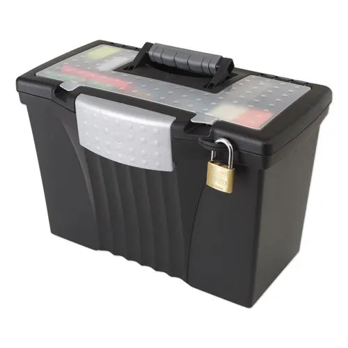 Storex Portable Letter/legal Filebox With Organizer Lid, Letter/legal Files, 14.5" X 10.5" X 12", Black
