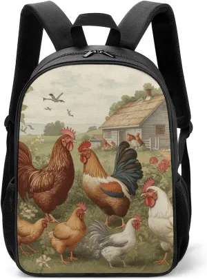 Stylish Backpack, Chickens And Farm Print Durable Backpack Travel Backpack Hiking Backpack Ergonomic Backpack Comfortable Backpack