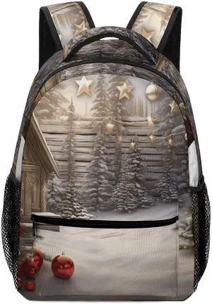 Stylish Backpack, Christmas Wood Print Durable Backpack Travel Backpack Hiking Backpack Ergonomic Backpack Comfortable Backpack