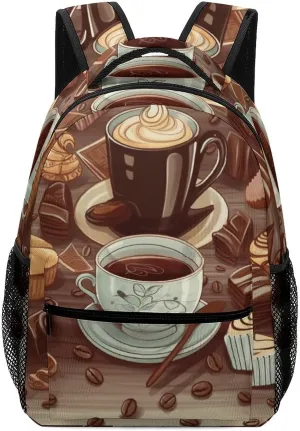 Stylish Backpack, Coffee And Sweets Sugar Chocolate Print Durable Backpack Travel Backpack Hiking Backpack Ergonomic Backpack Comfortable Backpack, Style