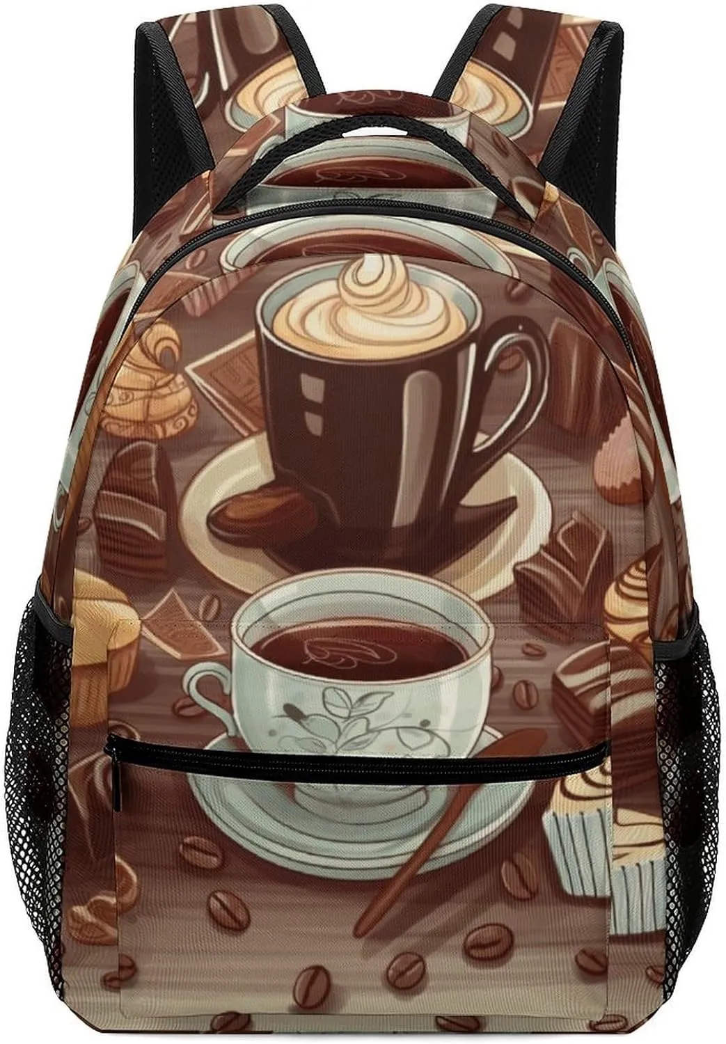 Stylish Backpack, Coffee And Sweets Sugar Chocolate Print Durable Backpack Travel Backpack Hiking Backpack Ergonomic Backpack Comfortable Backpack, Style