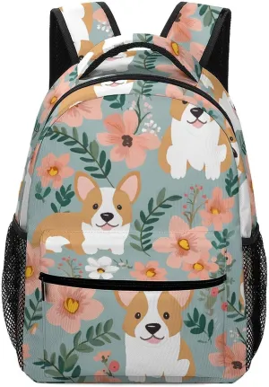 Stylish Backpack, Corgi Floral Flowers Spring Garden Print Durable Backpack Travel Backpack Hiking Backpack Ergonomic Backpack Comfortable Backpack, Style