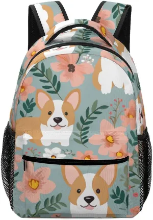 Stylish Backpack, Corgi Floral Flowers Spring Garden Print Durable Backpack Travel Backpack Hiking Backpack Ergonomic Backpack Comfortable Backpack, Style