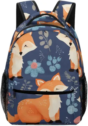 Stylish Backpack, Cute Animal Fox Flower Print Durable Backpack Travel Backpack Hiking Backpack Ergonomic Backpack Comfortable Backpack