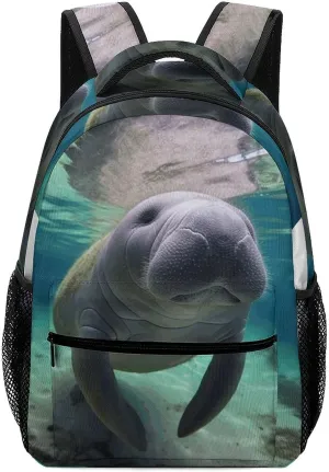 Stylish Backpack, Cute Sea Animal Manatee Print Durable Backpack Travel Backpack Hiking Backpack Ergonomic Backpack Comfortable Backpack