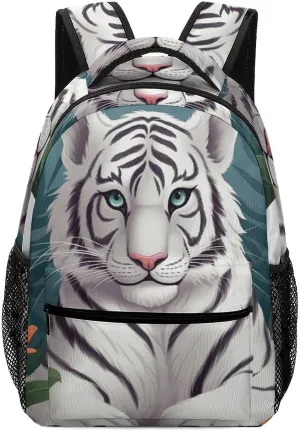 Stylish Backpack, Cute White Tige Print Durable Backpack Travel Backpack Hiking Backpack Ergonomic Backpack Comfortable Backpack