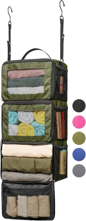 Suitcase Organizer, HangingTravel Organizer Carry On Luggage Organizer, Portable Hanging Shelves Packing Cubes for Cruise Ship Essentials, Small, Green