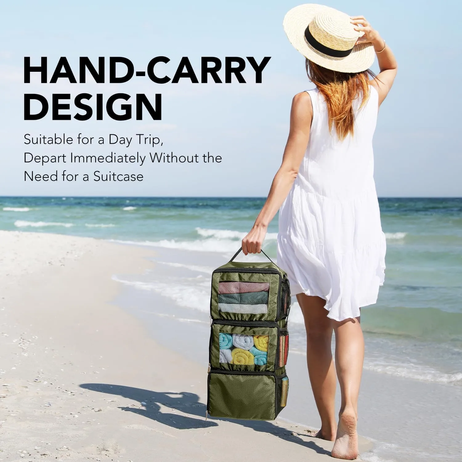 Suitcase Organizer, HangingTravel Organizer Carry On Luggage Organizer, Portable Hanging Shelves Packing Cubes for Cruise Ship Essentials, Small, Green
